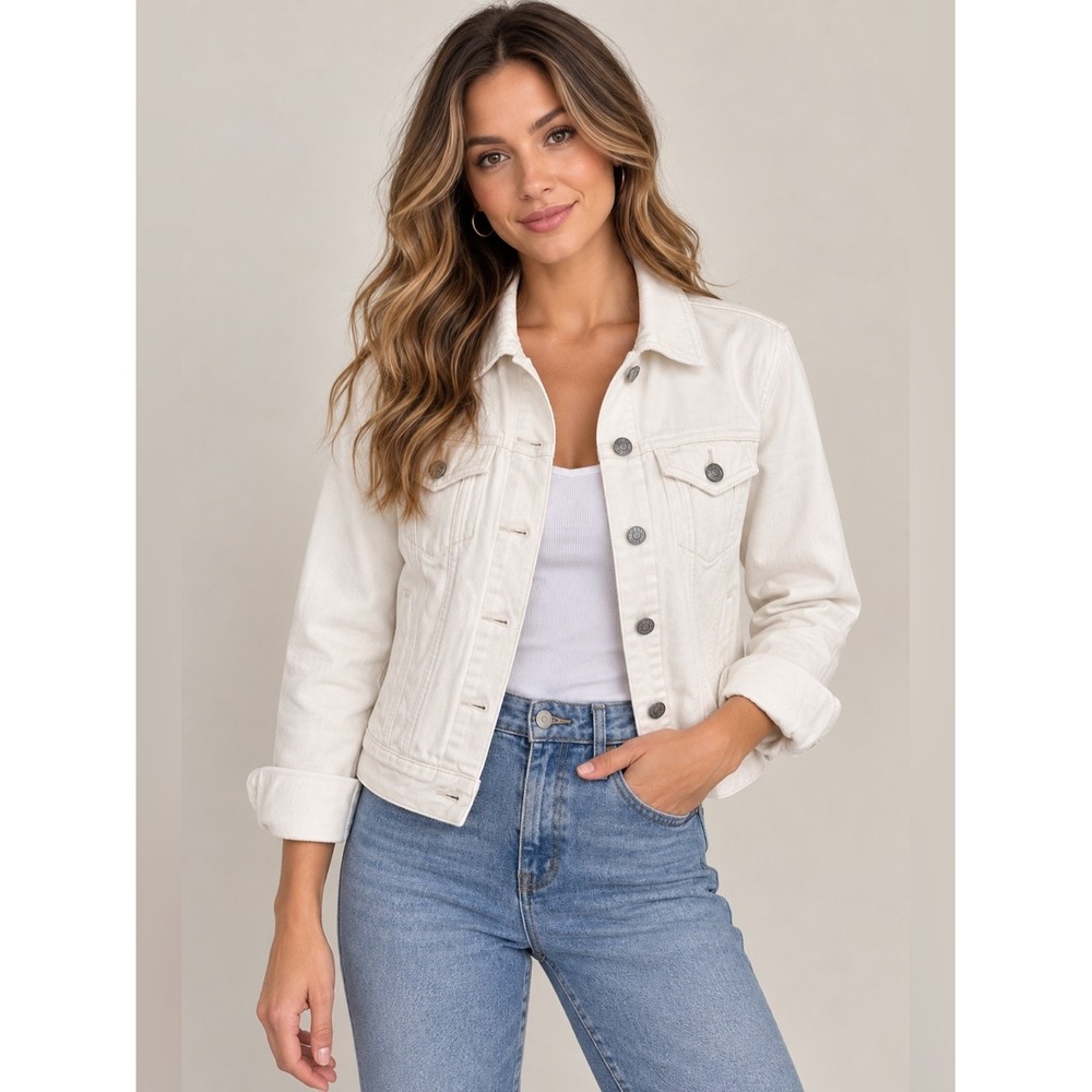 GAP Icon Denim Jacket Women's Small Ivory Cream White Jean Trucker Jacket